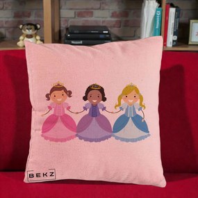 Perna Personalizata Printese Diverse Ilustratie, 40x40 cm, Roz, Husa Detasabila, Perna Inclusa, BEKZ®