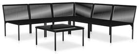 Set mobilier de gradina cu perne, 6 piese, negru, PVC colt + 4x mijloc + masa, 1