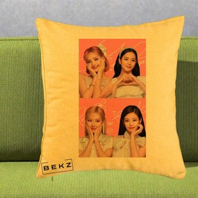 Perna Personalizata K-pop BLACKPINK Colaj Roz, 40x40 cm, Galben, Husa Detasabila, Perna Inclusa, BEKZ®