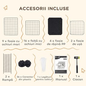 PawHut Țarc Modular pentru Animale de Companie de Talie Mică, cu Panouri și Accesorii, 105x45x105 cm, Negru | Aosom Romania