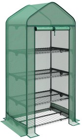 Outsunny Seră de Grădină în 4 Niveluri cu Ușă Rulantă, Seră Mica din Metal & PE, 69x49x158 cm, Verde Închis | Aosom Romania