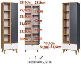 Dulap cu rafturi Mimone R1D1SZ (Stejar auriu + Alb mat + grafit). 1051780