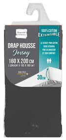 Cearceaf gri antracit din jerseu cu elastic 160x200 cm Jersy – douceur d'intérieur