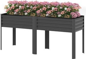 Outsunny Pat de grădină înălțat din metal, cutie de plantare extra mare cu traverse de întărire și insert din material nețesut, 180 x 55 x 80 cm, gri închis | Aosom Romania