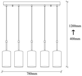 Candelabru suspendat Elefant 892OPV1652, 5 becuri, Fier, 120 cm, Negru / auriu