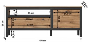 Masa TV 1D1S  150, stejar wotan  negru, LOFTA