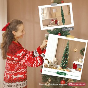 HOMCOM Brad de Crăciun artificial Slim 210 cm cu 401 ramuri, model brad, bază din plastic, verde | Aosom Romania
