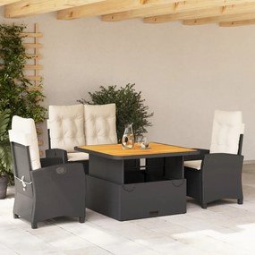 3277380 vidaXL Set mobilier de grădină cu perne, 4 piese, negru, poliratan