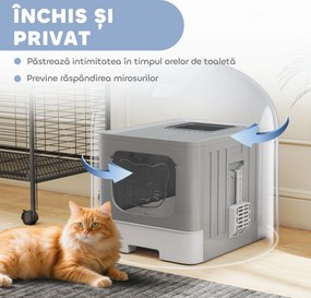 PawHut Litieră Închisă pentru Pisici, 60 L, cu Capac, Sertar Extractibil, Lopățică, Anti-scurgere, Ușor de Curățat, Gri | Aosom Romania
