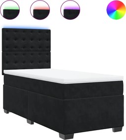 vidaXL Pat box spring cu saltea, negru, 90x200 cm, catifea