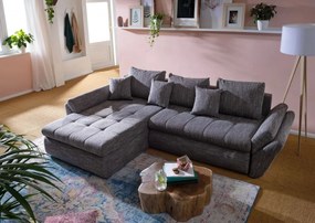 Colțar extensibil dumonde cu ladă de depozitare si sezut confortabil din spuma high-density, Loana Magma Grey 270x185 cm