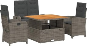 vidaXL Set mobilier de grădină cu perne, 4 piese, gri, poliratan