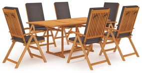 3059567 vidaXL Set mobilier de grădină cu perne gri, 7 piese, lemn masiv tec