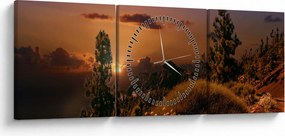 Tablou naturii cu apus de soare (cu ceas) (90x30 cm)