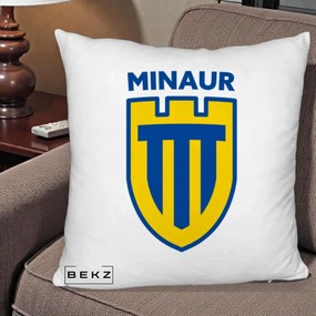 Perna Personalizata Minaur Baia Mare Fotbal, 40x40 cm, Alb Pufos, Husa Detasabila, Perna Inclusa, BEKZ®
