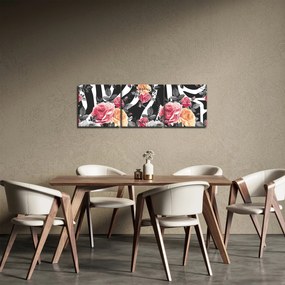 Tablou cu trandafiri înfloriți (cu ceas) (90x30 cm)