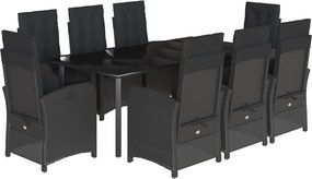 vidaXL Set mobilier de grădină cu perne, 9 piese, negru, poliratan