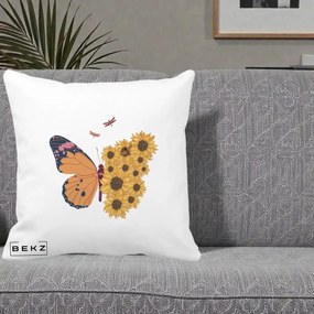 Perna Decorativa Fluture Floarea-Soarelui, 40x40 cm, Alba Mata, Husa Detasabila, Perna Inclusa, BEKZ®