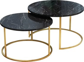 Set 2 Masute De Cafea Selmma PAL Finisaj Marmura Neagra, Picioare Aurii