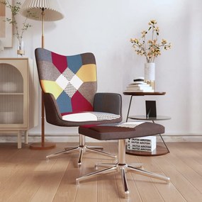 328190 vidaXL Scaun de relaxare cu taburet, textil, petice