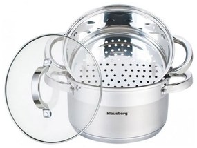 Oale pentru gatire cu aburi Klausberg KB 7141, 22 cm, 4 litri, 3 piese, Fund gros, Inox