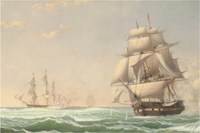 Tablou - Fitz Henry Lane, The United States Frigate President Engaging the British Squadron, reproducere (90x60 cm)