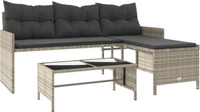 vidaXL Canapea grădină cu masă/perne, formă de L poliratan gri deschis