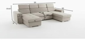 Colțar extensibil SALVADA, reversibil în formă de U, cu spațiu de depozitare, bej