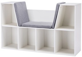 HOMCOM 2 în 1 Raft pentru copii Raft + Bancă cu scaun inclus 103 cm x 30 cm x 62 cm Alb + Gri | Aosom Romania