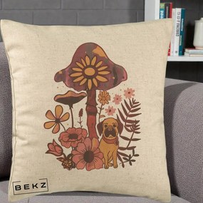 Perna Decorativa Ciuperca Caine Boho, 40x40 cm, Bej, Husa Detasabila, Perna Inclusa, BEKZ®