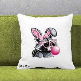 Perna Decorativa Raton cu Urechi de Iepure si Guma de Mestecat, 40x40 cm, Alba Mata, Husa Detasabila, Perna Inclusa, BEKZ®