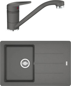 Set chiuveta bucatarie compozit Franke Basis 1 cuva cu picurator 78x50 cm finisaj Stone Grey mat cu baterie Novara Plus