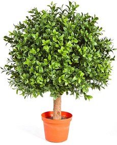 Planta artificiala Buxus, Azay Design, copacel decorativ din poliester si trunchi de lemn, bogat in frunze verzi, in ghiveci, inaltime 30 cm