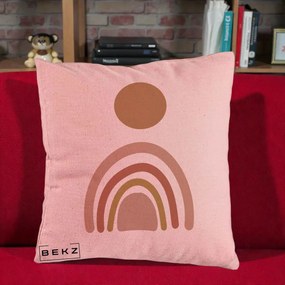 Perna Decorativa Boho Rainbow Sun, 40x40 cm, Roz, Husa Detasabila, Perna Inclusa, BEKZ®