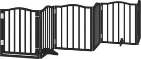 vidaXL Poartă câini pliabilă cu ușă 6 panouri negru, 300 cm, lemn plop