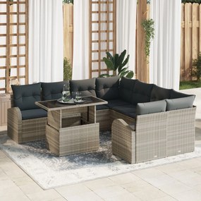 vidaXL Set de canapele pentru grădină cu pernă 9 pcs Gri deschis