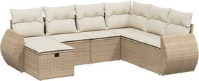 vidaXL Set canapele de grădină, 7 piese, cu perne, bej, poliratan