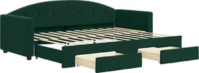 vidaXL Pat de zi cu extensie și sertare verde închis 80x200 cm catifea