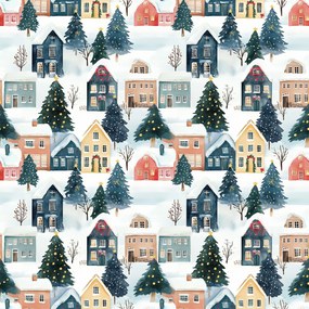 Fata de perna din bumbac WINTER VILLAGE 45x45 cm, colorat