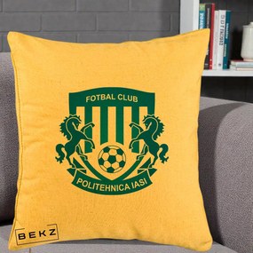 Perna Personalizata FC Politehnica Iasi Fotbal, 40x40 cm, Galben, Husa Detasabila, Perna Inclusa, BEKZ®