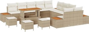 vidaXL Set de canapele pentru grădină cu pernă 14 pcs Bej Rattan poli