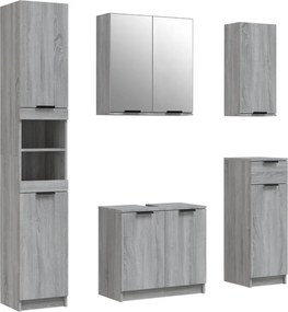 vidaXL Set dulapuri de baie, 5 piese, gri sonoma, lemn prelucrat