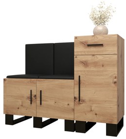 Set mobilier pentru hol Amanda 18 (Stejar artisan + piele ecologică Negru). 1086018