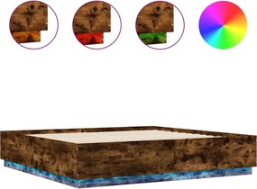 vidaXL Cadru de pat cu LED stejar fumuriu 200x200cm lemn prelucrat
