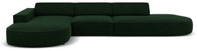Coltar Jodie cu 4 locuri, colt pe partea stanga rotunjit si tapiterie din catifea, verde inchis