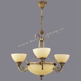 Lustra Vanilla cu 3 Brate, Desing Clasic, Finisaj Bronz Antic, Abajur Crem - Bussy Lighting 3062-52-03A