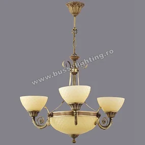Lustra Vanilla cu 3 Brate, Desing Clasic, Finisaj Bronz Antic, Abajur Crem - Bussy Lighting 3062-52-03A