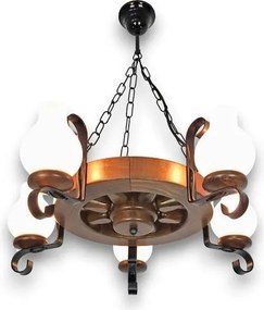 Brilagi - Candelabru suspendat pe lanț ROATA, 5 x E14 (max. 40 W), 230 V, Ø 50 cm, fag/nuc