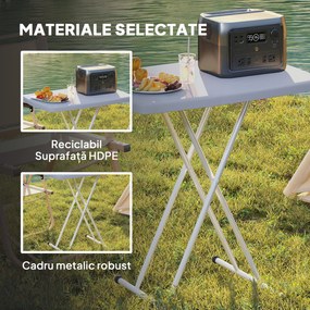 Outsunny Măsuță de Cafea Pliabilă, Reglabilă pe Înălțime și Portabilă, cu Blat HDPE și Cadru Metalic, 76x50x74 cm, Alb | Aosom Romania