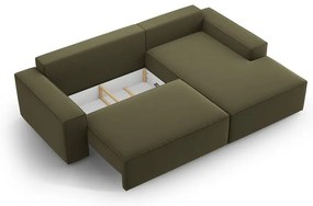 Colțar verde extensibil/cu spațiu de depozitare cu tapițerie din catifea (cu colț pe partea dreaptă/cu șezlong) Jodie – Micadoni